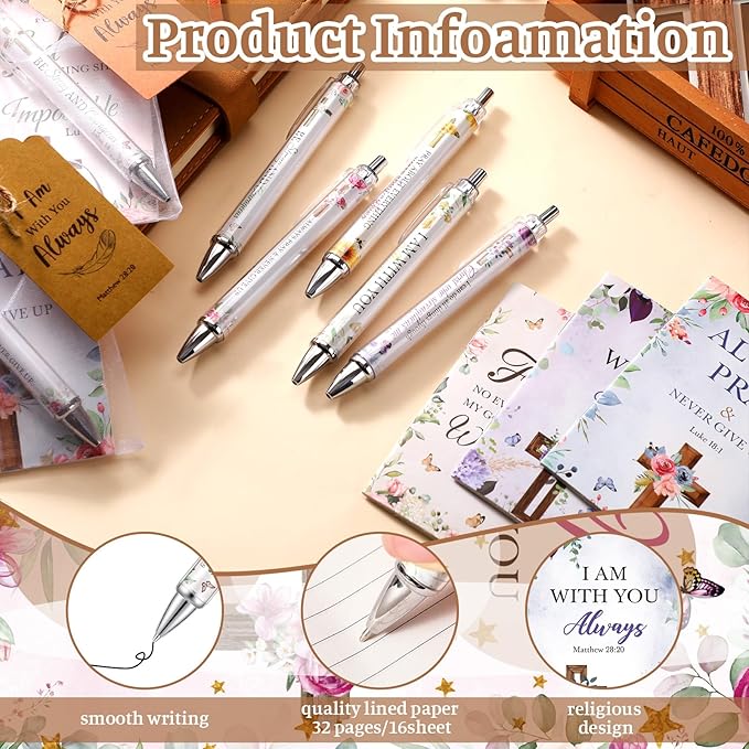 200 Pcs Bible Verse Sets Church Christian Gift Include 50 Scripture Notebooks 50 Bible Bamboo Pens 50 Thanks Tags 50 Organza Bags for Women Man Christian Party Gifts(Colorful,Floral)