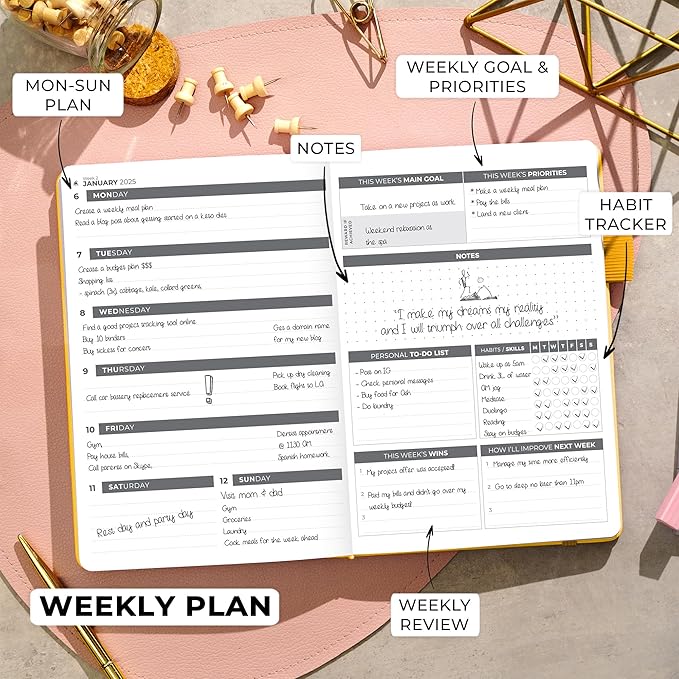 Clever Fox Dated Planner 2025-2026 – Weekly Life Planner Notebook for Goal Setting & Time Management – Planner with Habits Tracker, to-do List & Dated Pages – A5, Lasts 1 Year Amber Yellow)