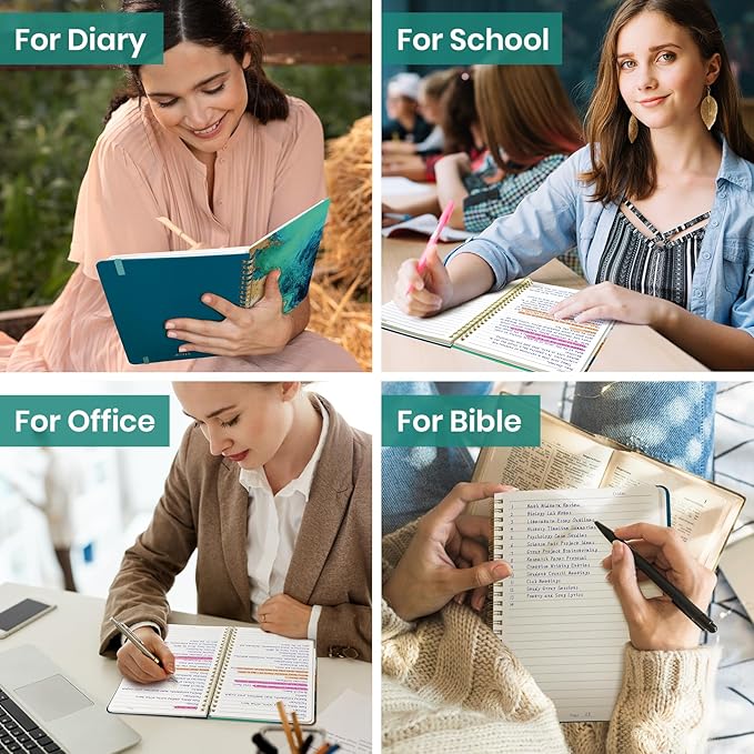 Lined Spiral Journal Notebook for Women, A5 College Ruled Journals for Writing, Hardcover Notebooks for Work, Note taking and Office School Supplies,140 Pages - Emerald Shores