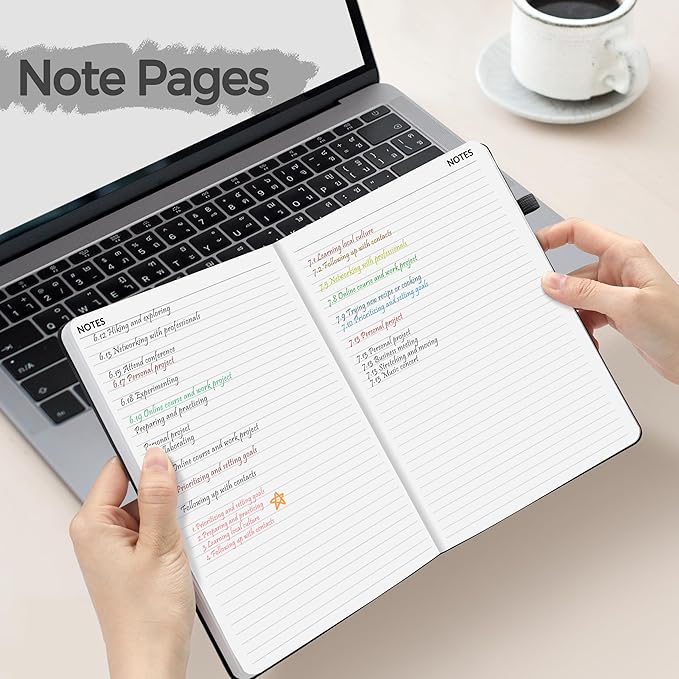 SUNEE 2025 Weekly & Monthly Hardcover Planner 5.5" x 8.3" - 12 Month (January 2025 - December 2025), Small Hardcover Planner, Pocket, Notes, 100 GSM Paper, Black