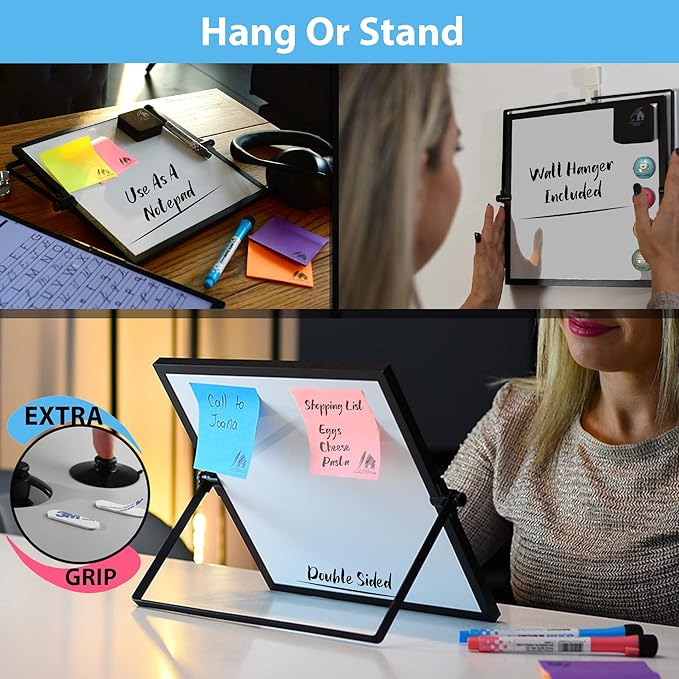 Small Desktop White Board with Weekly Planner 10x10 inch, Magnetic to Do List Dry Erase Board Calendar with Stand, 3 Markers, 4 Magnets, Eraser - Portable Whiteboard for Homeschool and Office Desk