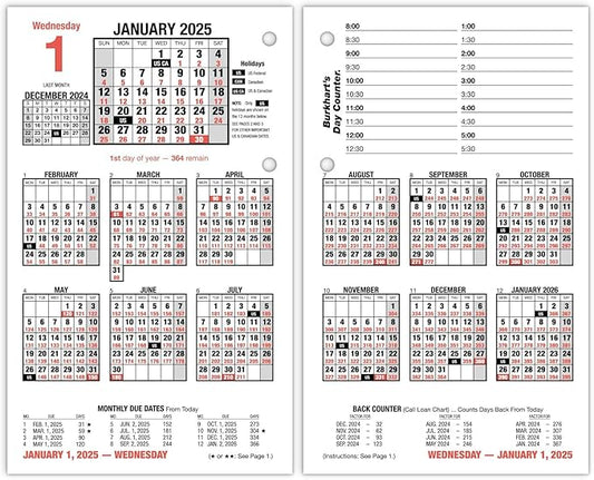 AT-A-GLANCE 2025 Desk Calendar Refill, Daily, 4-1/2" x 7-1/2", Large, Loose-Leaf, Burkhart's Day Counter (E7125025)