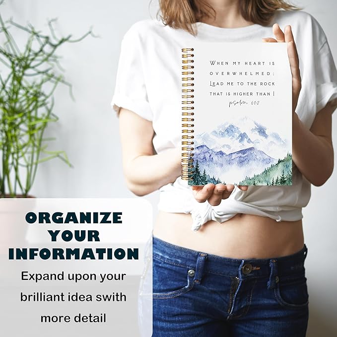 BearCake Christian Notebook Journal, Prayer Journal for Women, Lead Me To the Rock That is Higher Than I Bible Notebooks for Note Taking, Watercolor Mountain Hardcover Spiral Notebook 5.5x8.3