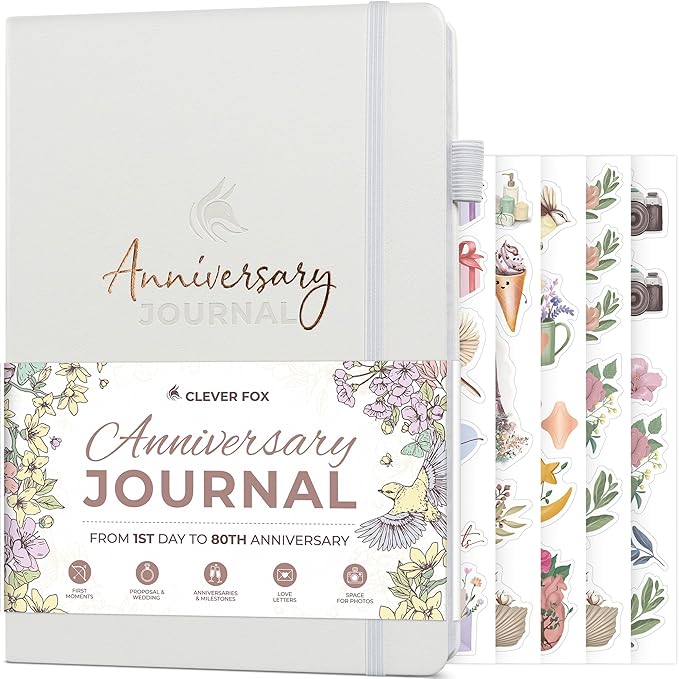 Clever Fox Anniversary Journal – Couple Memory Book & Photo Album with Writing Space – Wedding, Bridal Shower & Married Couple Gifts (White)