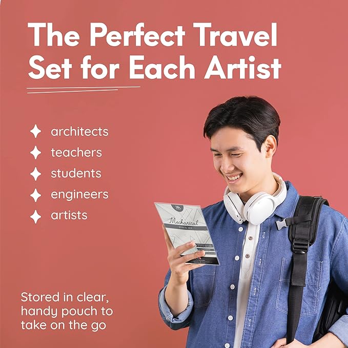 MozArt Mechanical Pencil Set with Case - 4 Sizes: 0.3, 0.5, 0.7 & 0.9mm with 30 HB Lead Refills Each & 4 Eraser Refills -Sketch, Drafting, Art, Drawing Supplies (Clear)