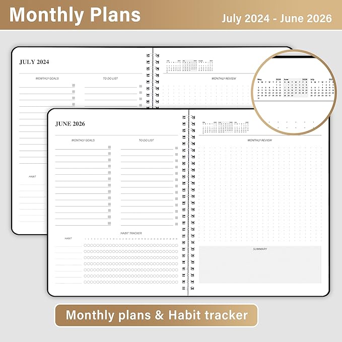 TREES Monthly Planner 2024-2026, Calendar Planner 7.4"x9.4" Time Management Personal Organizer with Monthly Goals, To-Do List, Habit Tracker, 24 Months for Planning