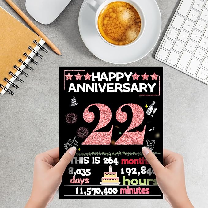 Joycard 22nd Anniversary Card for Women, Wedding Card for Wife, Sweet Marriage Decorations Gifts for Couple, Perfect for Her on Anniversary Day, Back in 2003