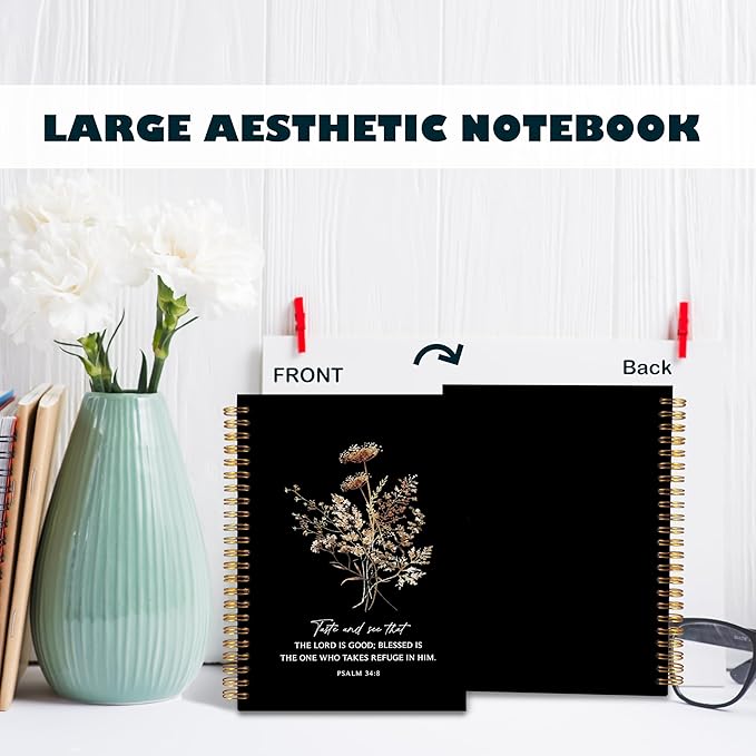 BearCake the Lord is Good Boho Floral Christian Notebook Journal, Christian Gifts for Women, Bible Notebooks for Note Taking, Bible Journaling Notebook, Hardcover Spiral Notebook 5.5x8.3