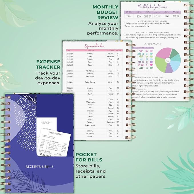 PLANBERRY Budget Planner & Monthly Bill Organizer with Pockets Premium – Home Finance & Bill Payment Organizer – Budgeting Book with Income & Expense Tracker - 7x8.5″ Hardcover (African Green)