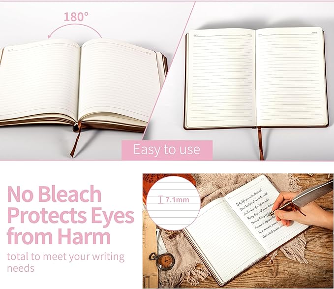 CAGIE Lined Journal for Men Soft Cover Notebook Leather Journals for Writing, 180 Lay Flat Vintage Mens Journal Personal Diary, 5.7'' X 8.3'', Pink