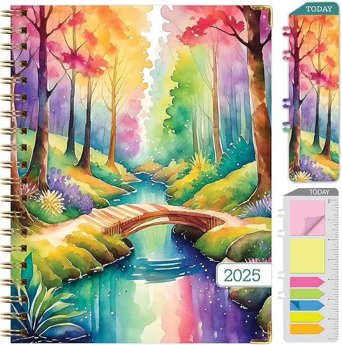 HARDCOVER 2025 Planner, 8.5"x11": 14 Months (November 2024 - December 2025), Daily Weekly Monthly Planner, Yearly Agenda, Bookmark, Pocket Folder and Sticky Note Set (Rainbow Trail)