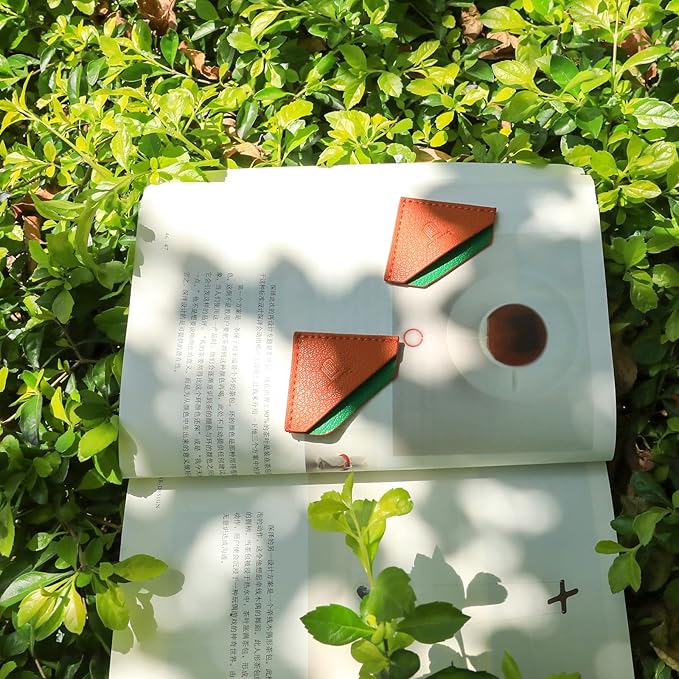 3 Pieces Leather Bookmarks Handmade Page Marker for Men Women and Kids, Faux Leather Page Clips Corner Book Markers for Teachers Gift for Writers Bookworm Book Lovers (06-Orange Green)