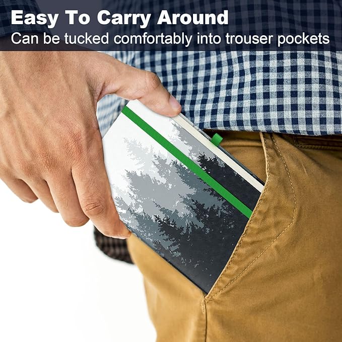 Small Notebook, Mini Pocket Journal A6 5.7" x 3.9", Leather Hardcover Journal with Pen Holder, 160 Thick Papers, Cute Lined Notebook Small Notepad for Women Writing Work Travel, Forest