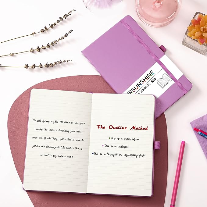 Ruled Notebook/Journal - Classic Lined Journal/Notebook, 5.3'' x 8.26'', Hardcover with Thick Paper, Banded + Pen Holder +Inner Pocket - Macaron Purple