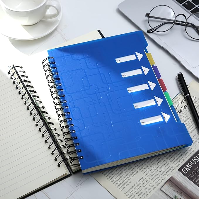 CAGIE Spiral Notebook 5x7 Small Notebooks College Ruled 5 Subject Notebook with Dividers A5 for Work Office School Supplies Journal, 240 Pages/ 120 Sheets, Blue