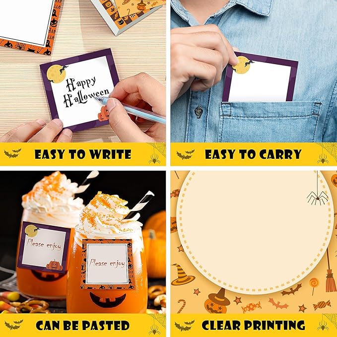 9 Pieces Halloween Sticky Note Self-Adhesive Halloween Note Pads with Spider Pumpkin Bat Eyeball Halloween Memo Notes for Halloween School Office Home Students Teachers Presents 50 Sheets Each