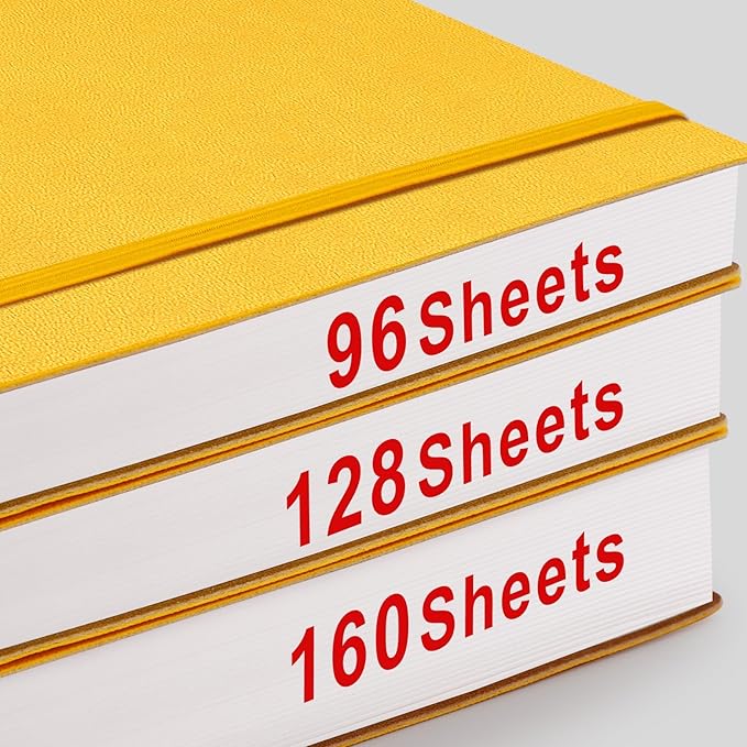 AHGXG Bullet Dotted Journal - 320 Pages Dot Grid Notebook B5 Large Journal, 7.6'' X 10'', 100gsm Thick Dotted Paper, Leather Softcover, with Journal Stencils, Inner Pocket - Yellow