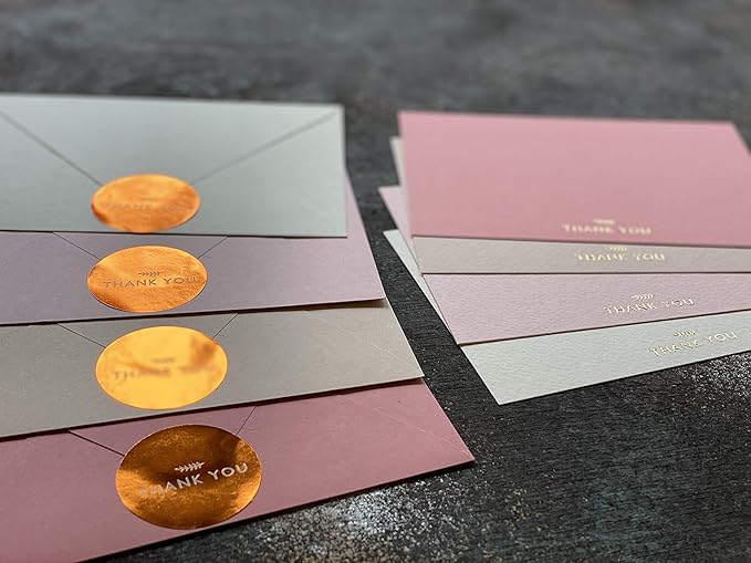 RUN2PRINT (36 Pack Thank You Cards With Envelopes & Foil Stickers - Elegant Dusty Pink Emboss Gold Foil Pressed - Blank Notes Wedding, Bridal, Baby Shower, Business and Formal All Occasion Cards