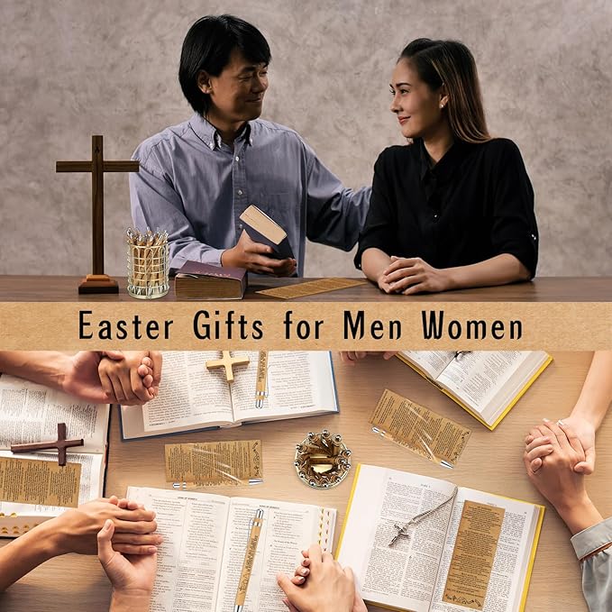 100 Sets Religious Bible Verse Gifts Bulk Christian Bookmarks Inspirational Bamboo Pens Easter Gifts for Men Women Sunday School Church Activities