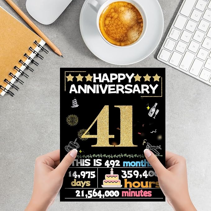 Joycard 41st Anniversary Card for Women Men, Gold Wedding Card for Wife Husband, Sweet Marriage Decorations Gifts for Couple, Perfect for Her Him on Anniversary Day, Back in 1984