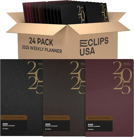 Weekly Planner 2025, Planner, 2025 Weekly Planner, 2025 Planner Weekly And Monthly, 5” x 8”, Weekly Pages, 12 Black 6 Brown 6 Burgundy, (24 Pack, 5 X 8)
