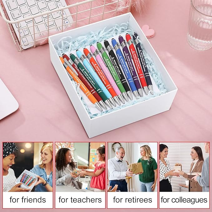 Colarr 24 Pcs Employee Appreciation Pen Ballpoint with Stylus Tip Pen 1.0 mm Black Ink Multicolor Smooth Motivational 2 in 1 Ballpoint Supplies for Coworker Thank You Gift (You're Awesome)