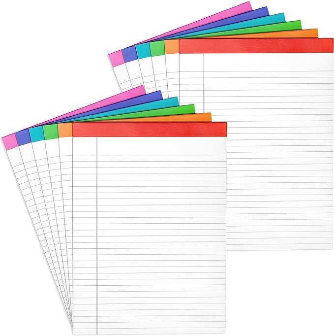 PAPERAGE Lined Legal Pads, (Rainbow), 12 Pack Note Pads, 50 Sheets Each, Wide/Legal Ruled, Note Pads, Paper, 8.5 inches x 11 inches