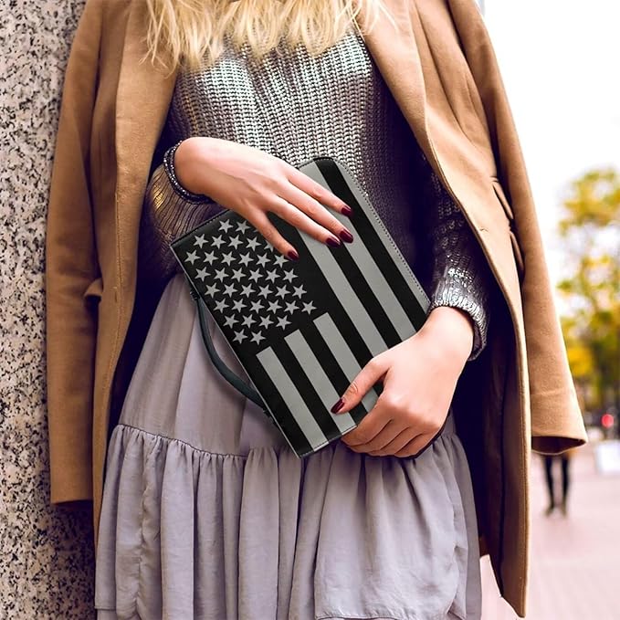 Lotusorchid American Flag Printed Leather Bible Cover for Women Size Large Bible Case with Handle and Zipper, Church Protector Bible Bags