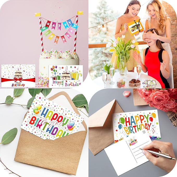 Junkin 80 Pack Happy Birthday Cards Assortment Birthday Postcards Bulk Greeting Blank Cards for Women Men Adults, 4 x 6 Inch (Birthday)