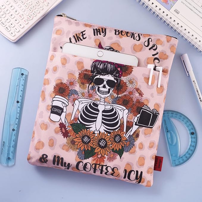 LParkin I Like My Books Spicy and My Coffee ICY Book Sleeve with Zipper for Book Lovers Cover Gift (I Like My Books Spicy and My Coffee ICY)