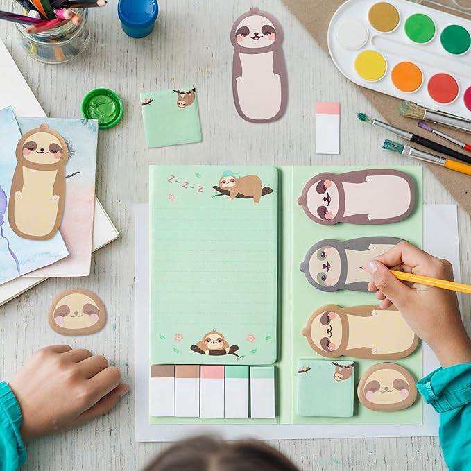 I Just Really Like Sloths Sticky Notes Set, 550 Sheets, Cute Cartoon Sloths Self-Stick Notes Pads Animal Divider Tabs Bundle Writing Memo Pads Back to School Office Supplies Small Gift
