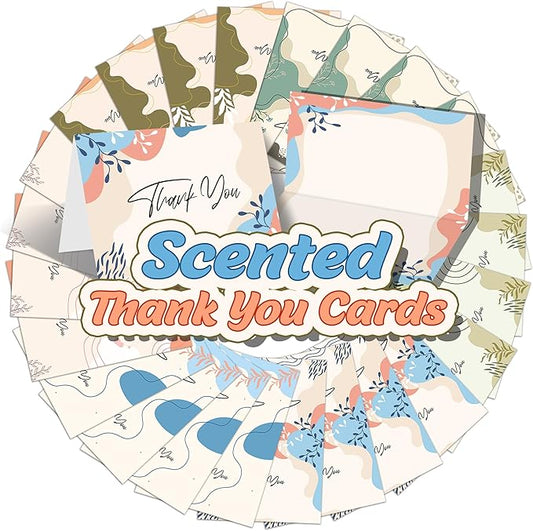 24 Pack Scented Thank You Cards with Kraft Envelopes & Matching Stickers, Scratch & Sniff Bulk Greeting Cards, 4x6 Inch Thank You Notes for Wedding, Business, Baby & Bridal Shower, Graduation, Funeral