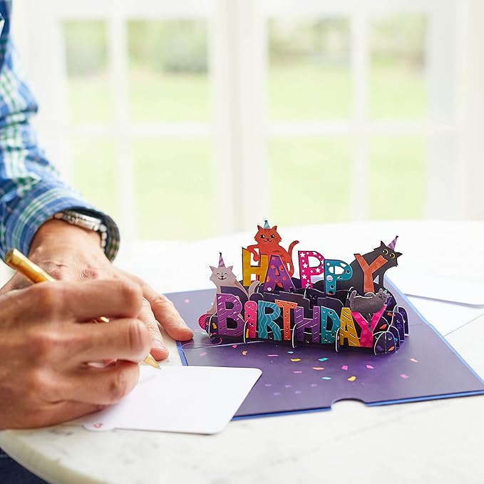 Lovepop Birthday Pop-Up Card for Her, Him, Men, Women - 3D Animal Greeting Cards - Purrfect Birthday - 5" x 7" - Blank Notecard & Envelope Included
