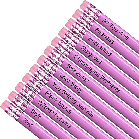 GIFTSFARM Taylor 12 Iconic Hits Pencil Set, Pink Gift Merch for Music Lovers, Gifts for Birthday Girls, Pink Pencils