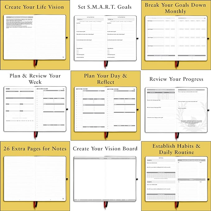 The Phoenix Planner - Best Daily Calendar and Agenda for Goal Setting, Boost Happiness and Productivity - Gratitude Journal, Habit Tracker, Quarterly Business Planner - 6 Months, Undated (Charcoal)