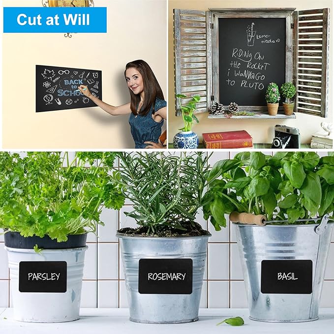 Large Chalkboard Wallpaper Stick and Peel(1.48ft.x9.8ft.) Chalk Board Wall Paper Chalk Paint Removable Renovate Blackboard Sticker with 5 Chalks for Home&Office Wall Board Sign(17.7 * 118Inches)