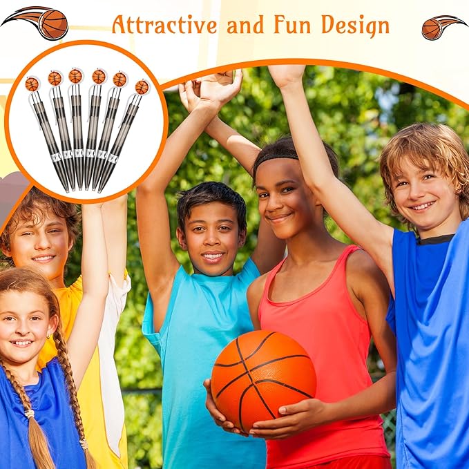Zhanmai 24 Pcs Novelty Basketball Pens Sports Ballpoint Pens Basketball Party Favors Desk Cool Writing Tool for Students Supplies Stationery School Office Decor(Black,Basketball)