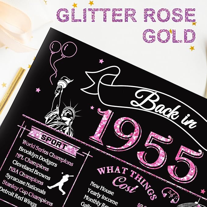 70th Birthday Card for Women, Jumbo 3D Pop Up 70th Birthday Gifts for Mom Grandma, Back In 1955 Happy 70 Year Old Sister Birthday Decorations Cards Card for Her, Rose Gold