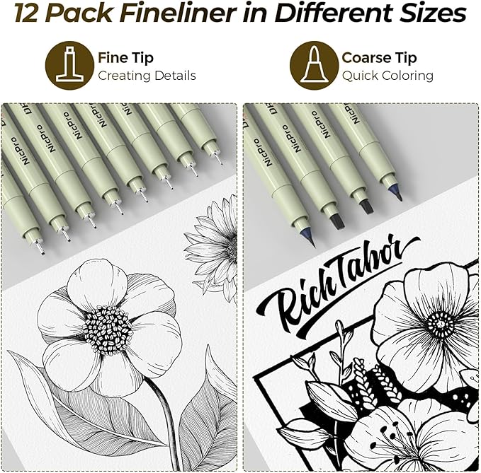 Nicpro 58 PCS Art Drawing Supplies Kit in Leather Case, Art Mechanical Pencil Set with 6 Metal Drafting Pencil 0.5 & 0.7 & 0.9 & 2mm, 12 Micron Pen, Sketch Book, 30 Tube Lead Refills for Sketching