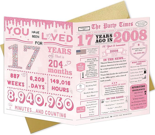 17th Birthday Decorations for Girls，17 Year Old Girl Birthday Gift Ideas，17th Bday Card，17 Year Old Bday Decorations for Daughter Granddaughter Niece