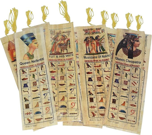 Set 20 Large Egyptian Bookmarks Book Marks Papyrus Paper 7"x2" (18x5 cm) Original Handmade Hand Painted Painting Hieroglyphic Ancient Pharaoh Alphabets Papyri Sheets Art Educational School History