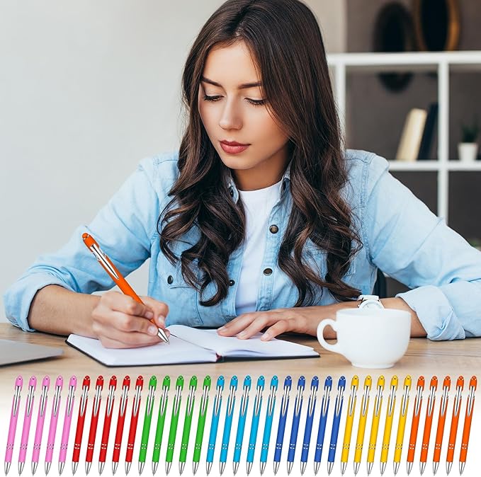 Zonon 38 Pieces Rubberized Ballpoint Pen with Stylus Tip Stylish Metal Pen Capactive Styli with Soft Rubberized Grip, Black Ink for Most Devices(Chic Colors)