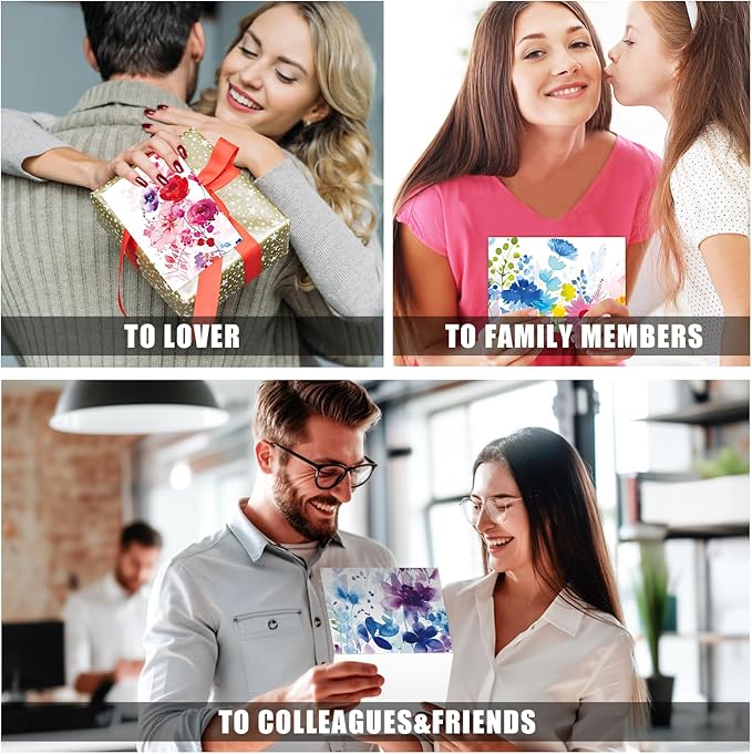 48 Pack Blank Cards and Envelopes, Watercolor Flowers Blank Greeting Cards, Blank Cards for All Occasion