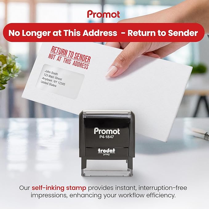 Promot Return to Sender Self Inking Stamp - Return to Sender Stamp Not at This Address - Envelope Stamper, Mail Stamps, Stampers for Office, Business Stamp - Rubber Stamps, Red Ink Stamp for Office