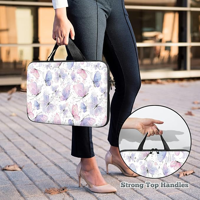 Laptop Sleeve Case Bag 15 inch, Pink Purple Butterfly Slim Carrying Case Durable Handbag Travel Laptop Bag for 15 inch MacBook Air M3/M2/15 Pro/Surface Laptop 7/6/5/4/3/ Dell XPS 15 Plus