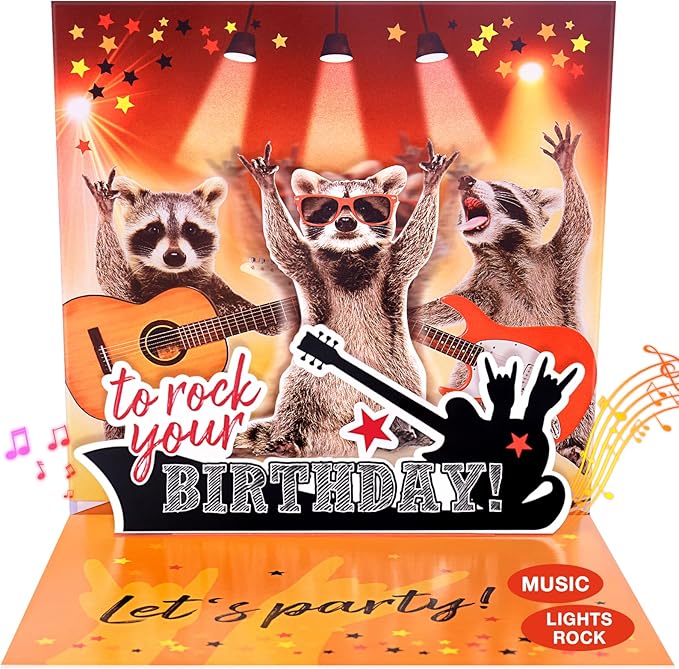 Birthday Cards, Funny MUSICAL&SHAKING Raccoon Pop-up Greeting Card Birthday Gifts for Women Men Husband Wife Kids