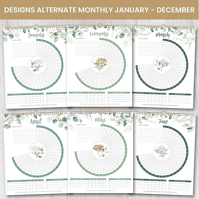 bloom daily planners Hanging Habit Tracking Calendar – Undated 12 Month Inspirational Habit Tracker for Daily, Weekly & Monthly Goals (8” x 10”) Motivational Productivity Tool - Greenery