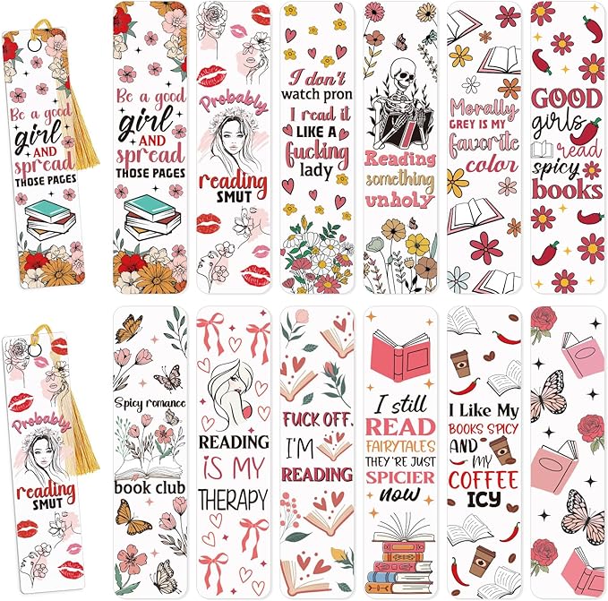 UV DTF Acrylic Bookmarks Stickers - 24 Pcs Red Dark Romance Bookmarks Uvdtf Stickers Decals for Book Lovers, Rose Skull Flower Rub on Transfer Stickers Craft Decal for Reading Lover(Only Stickers)