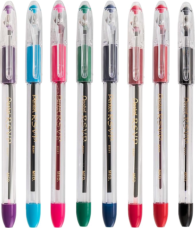 Pentel R.S.V.P. Ballpoint Pen, Medium Line, Blue Ink, 2 Pack (BK91BP2C)