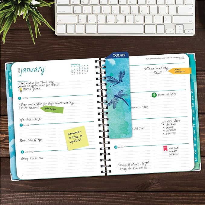 HARDCOVER 2025 Planner, 8.5"x11": 14 Months (November 2024 - December 2025), Daily Weekly Monthly Planner, Yearly Agenda, Bookmark, Pocket Folder and Sticky Note Set (Dragonflies)